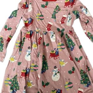 Mini Boden Pink Dress with Festive Tree Design